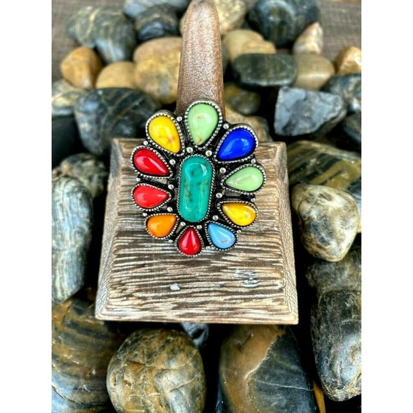 TIPI Jewelry - Western Flower Turquoise Multi Color Silver ring